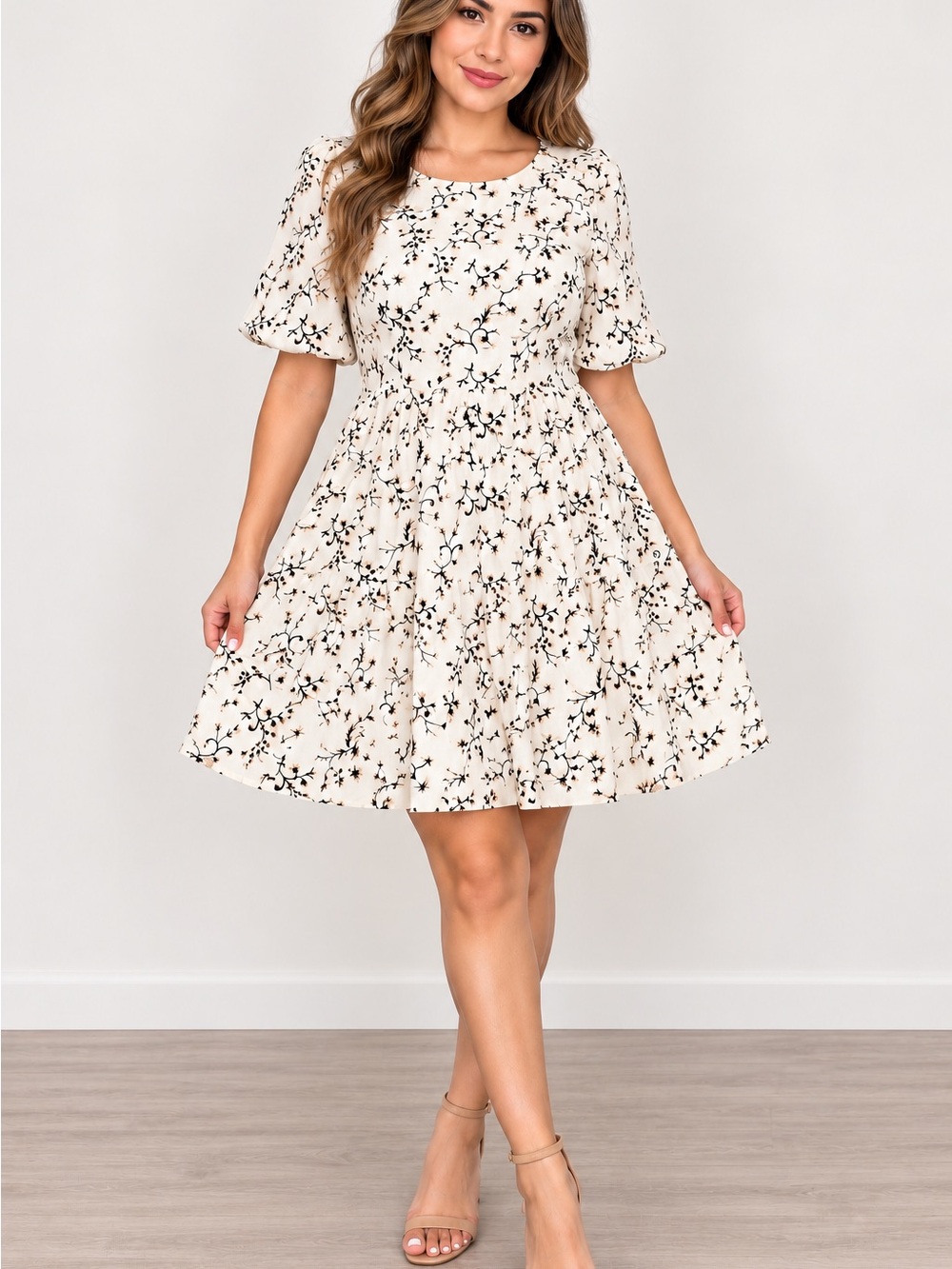 Universal Thread Cream Floral Fit-and-Flare Dress